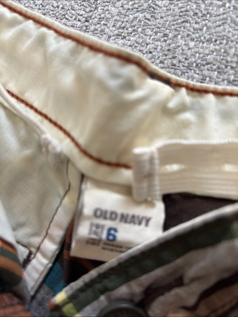 Old Navy Brown Plaid Shorts with Teal & Orange Stripes